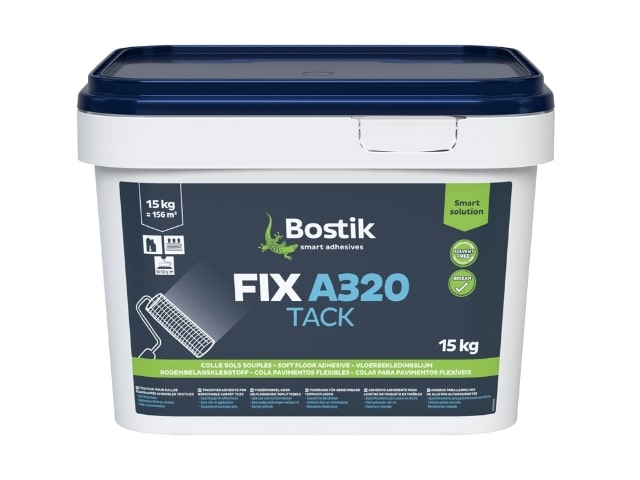 A bucket of Bostik FIX A320 TACK floor adhesive