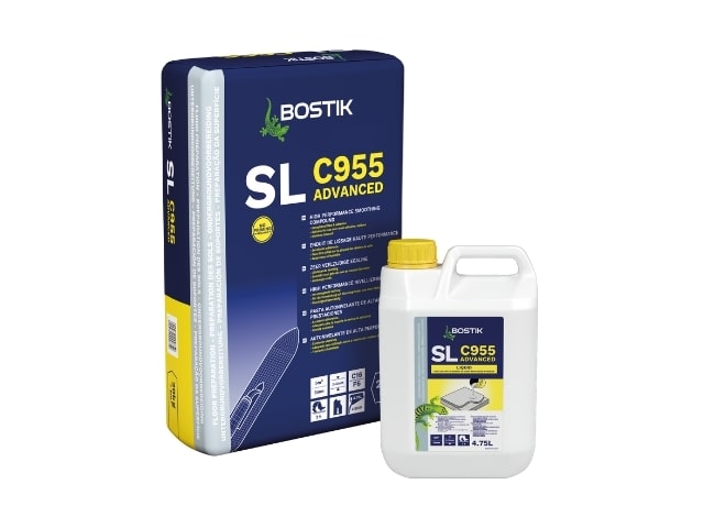 A polyjerry and a bag of Bostik SL C955 ADVANCED smoothing compound