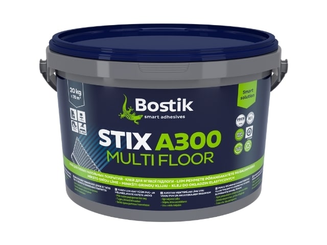 A PCR bucket of Bostik STIX A300 MULTI FLOOR floor adhesive