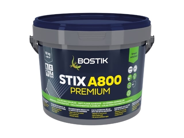 A PCR bucket of Bostik STIX A800 PREMIUM floor adhesive