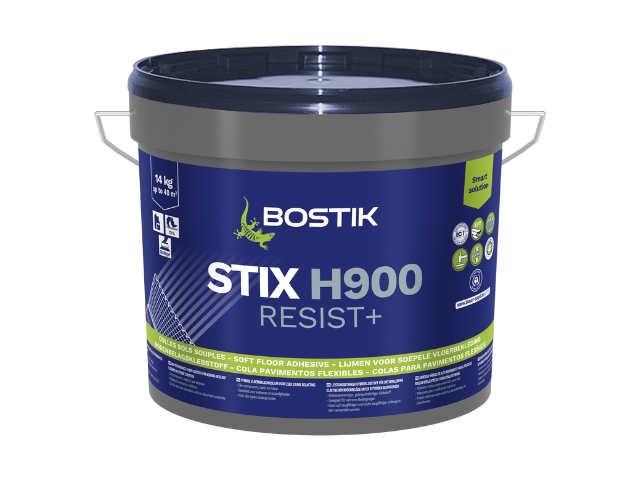 A PCR bucket of Bostik STIX H900 RESIST+ floor adhesive