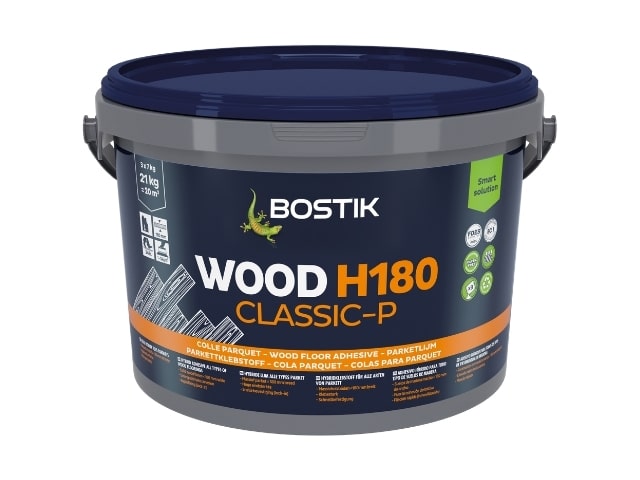 A PCR bucket of Bostik WOOD H180 CLASSIC-P floor adhesive