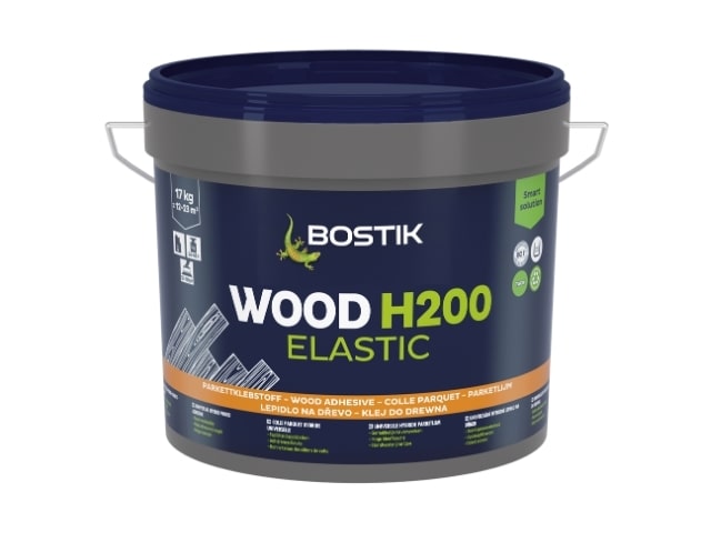 A PCR bucket of Bostik WOOD H200 ELASTIC floor adhesive