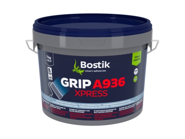 A bucket of Bostik GRIP A936 XPRESS floor primer