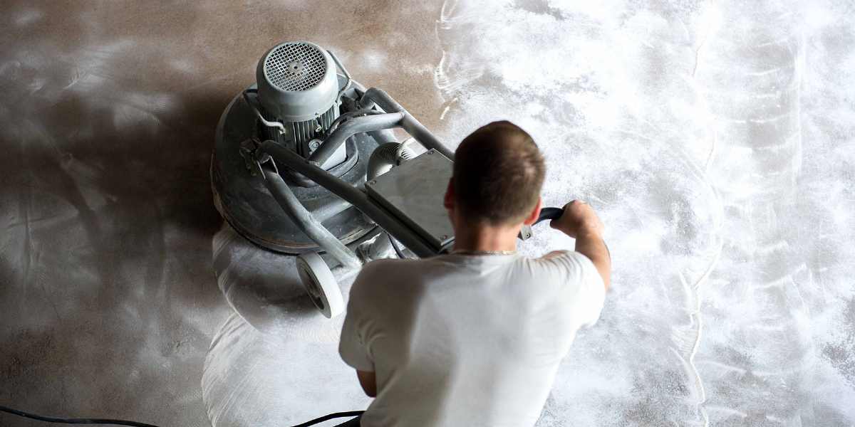 A flooring surface being prepared mechanically